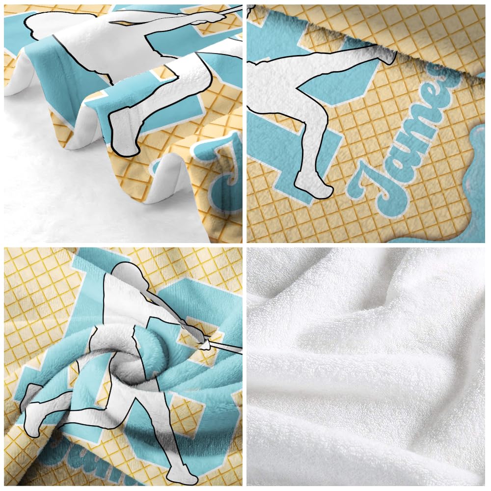 Personalized Baseball Ice Cream Drip Blanket – Custom Name & Number Baseball Throw Blanket, Soft Cozy Sports Blanket, Gift for Kids, Teens & Adults, Bedroom or Couch Décor (Ice Cream Drip Baseball #1)