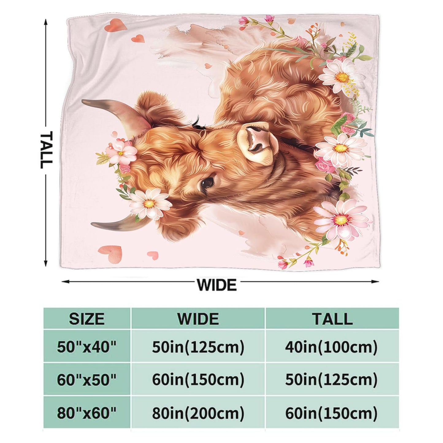 Tijuboni Pink Cow Throw Blanket Highland Cow Gifts for Girls Women Boys Men Kids Adults Soft Flannel Fleece Blanket for Couch Sofa Bed Home Decor 40"x50"