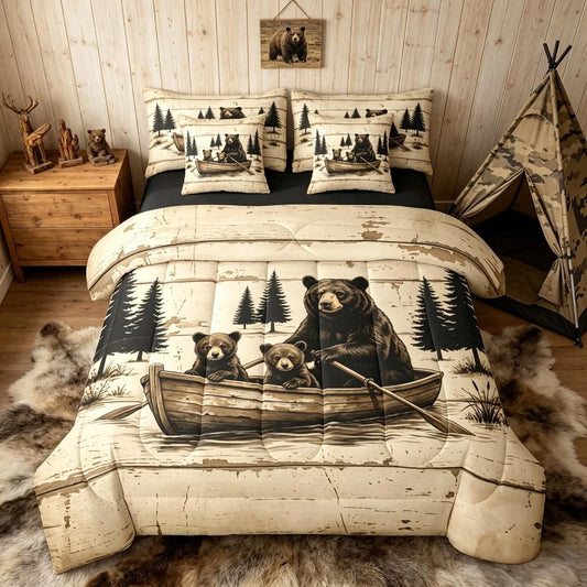 Feelyou Bear Comforter Set with Sheets 7 Piece Twin Size Rustic Cabin Country Bed in a Bag Kids Boys Girls Lake Life Bedding Set Wild Animal Bedroom Decor