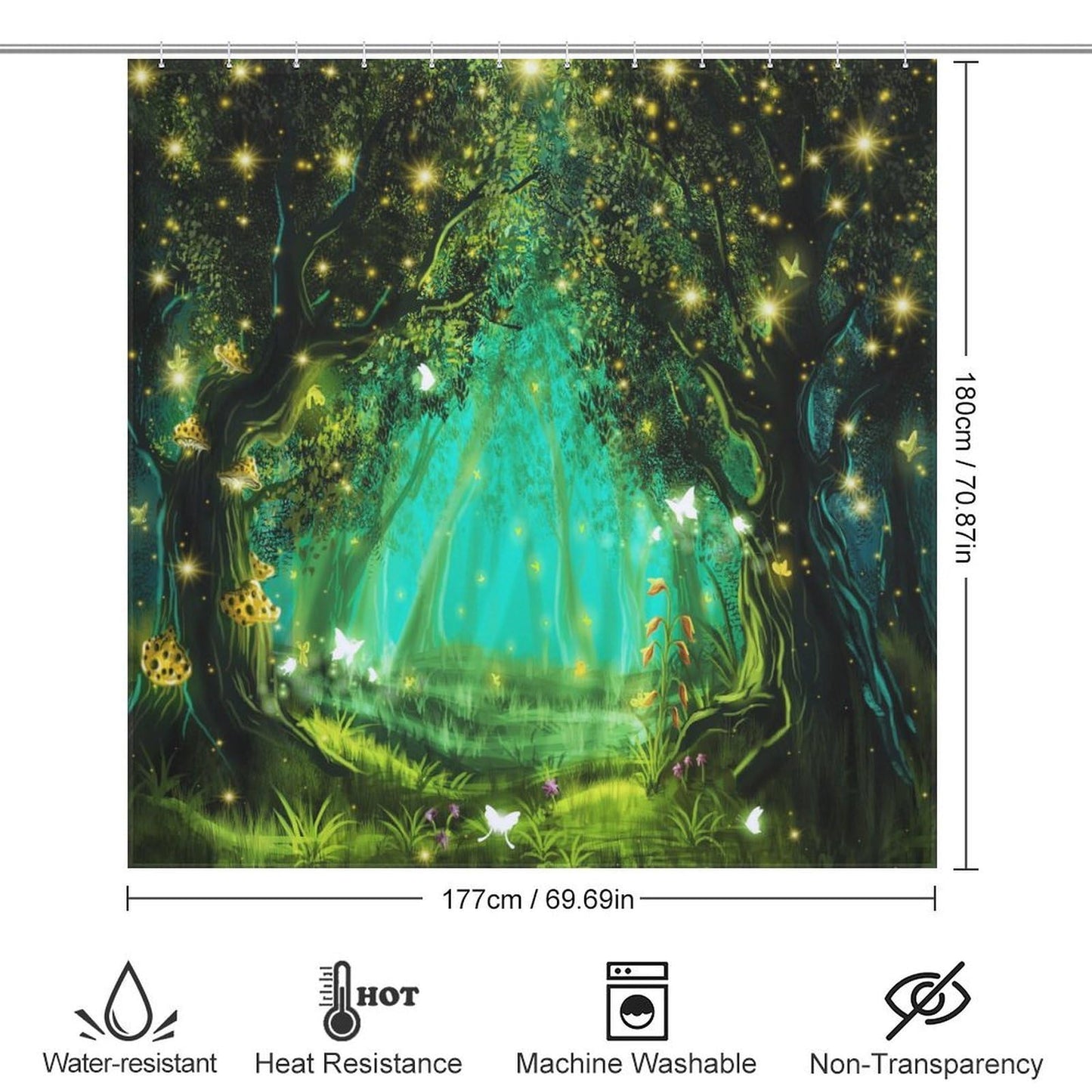 TYVGICZ Magic Forest Bath Curtains, Fantasy Nature Fantasy Sower Curtains Decor Enchanted Woods Polyester Fabric，66x72 Inch