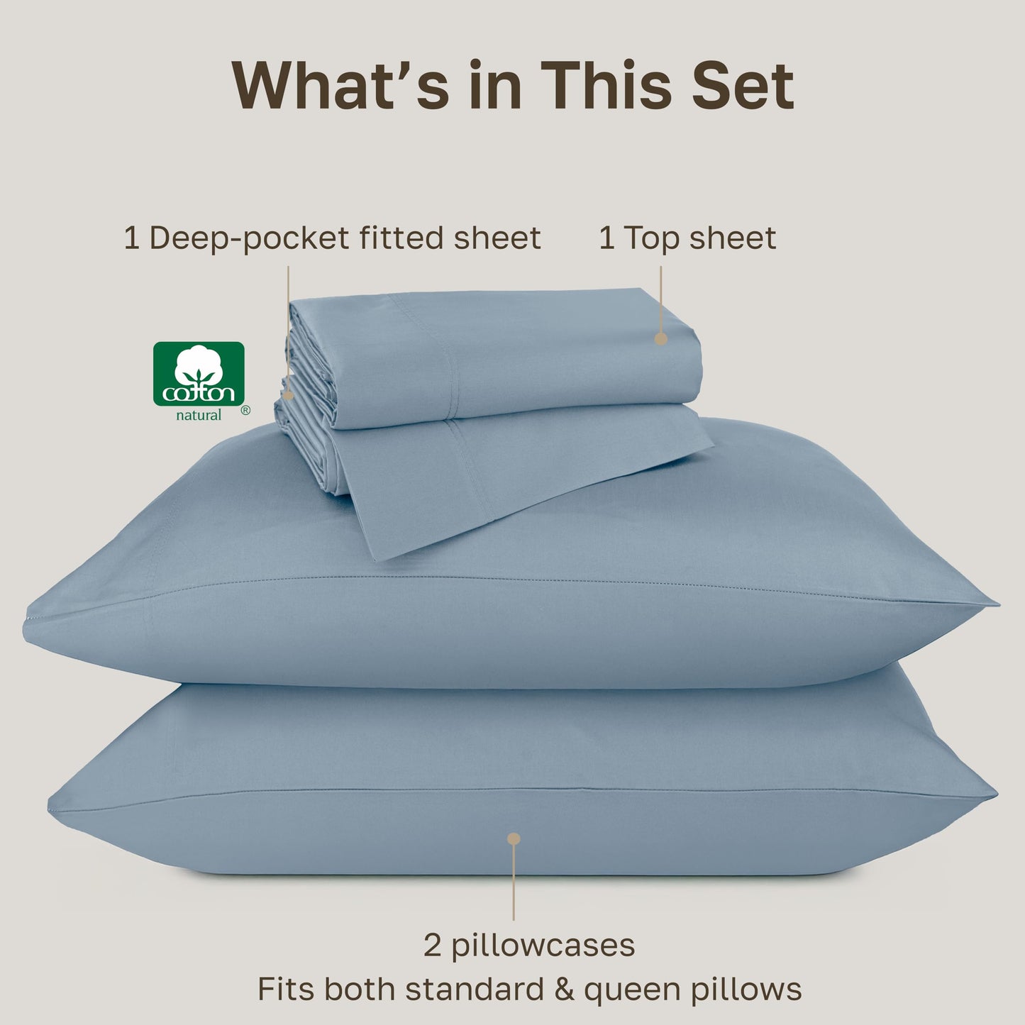 California Design Den Luxury 100% Cotton Sateen - Buttery Soft 800 Thread Count Queen Bed Sheet Set, Durable Deep Pocket Sheet Set - Dusty Blue