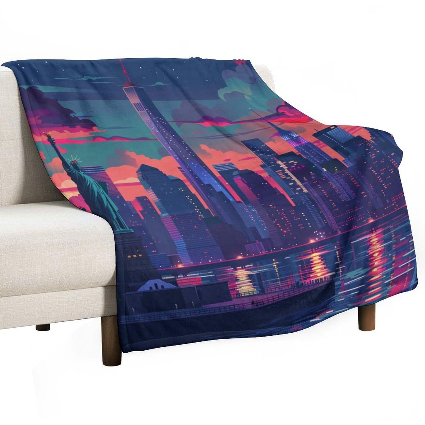 HDESDIS Abstract Cityscape Throw Blanket for Couch Bed, Soft Cozy Statue of Liberty Architecture Sofa Decor Blankets for Women, Men, 30"x40"