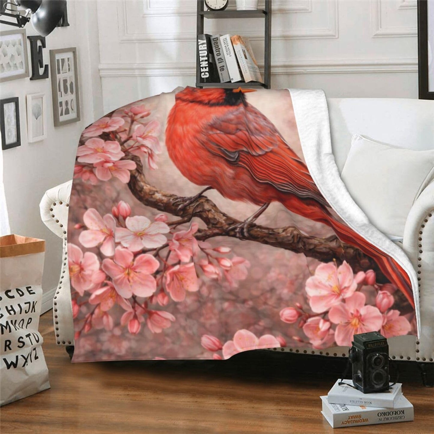 Qycazzw Cardinal Blanket Gifts for Women Kids, Bird Floral Flannel Blankets, Warm Cozy Soft Throw for Bedroom, Camping, Couch, Decor 50x60 in