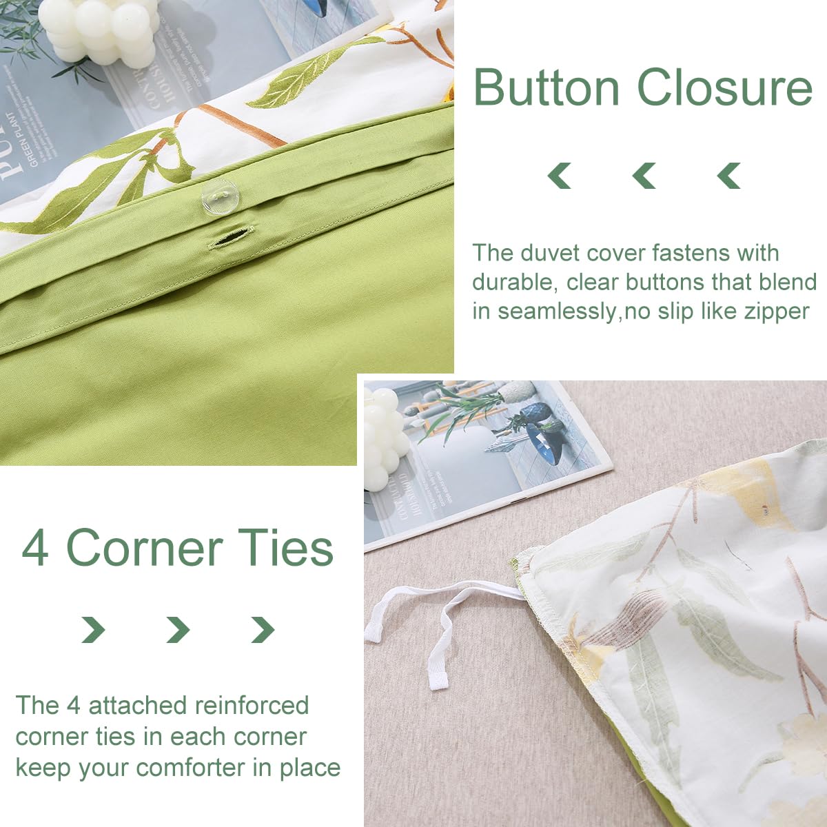 URBONUR Birds Duvet Cover Set Twin Size, 100% Cotton Cute Bird Comforter Fall Leaf Printed Bedding Set for Kids Children, Breathable Duvet Cover Sets Bedding 3 Pc