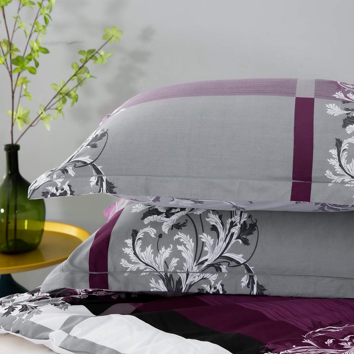 SLEEPBELLA Comforter King Size, 600 Thread Count Cotton Grey Paisley & Purple Comforter Sets, Down Alternative Bedding Set 3Pcs(King, Purple Paisley)