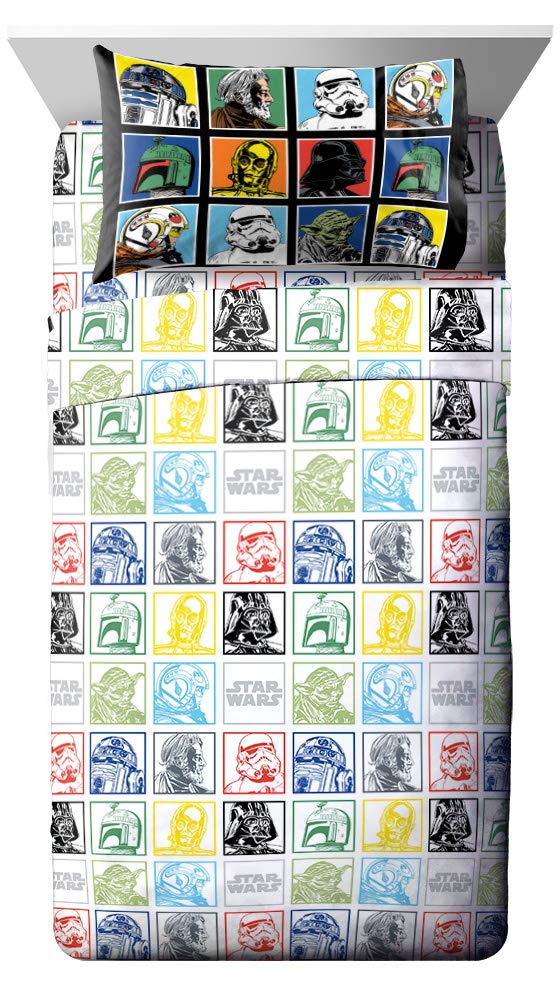 Jay Franco Kids Sheet Set with Fitted, Flat Sheets & Pillow Cover - Ultra-Soft Bedding with Pillowcase for Room Decor, Multi - Star Wars, 4 Piece Full