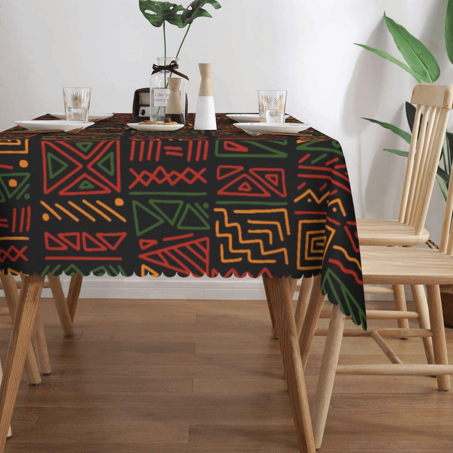 JIANKESEN African Tribal Tablecloth Rectangle Geometric Totems Ethnic Tribal Clash Traditional Table Cloth Wrinkle Resistant Table Cover for Kitchen Dining Party Decorations 54 x 72 Inch