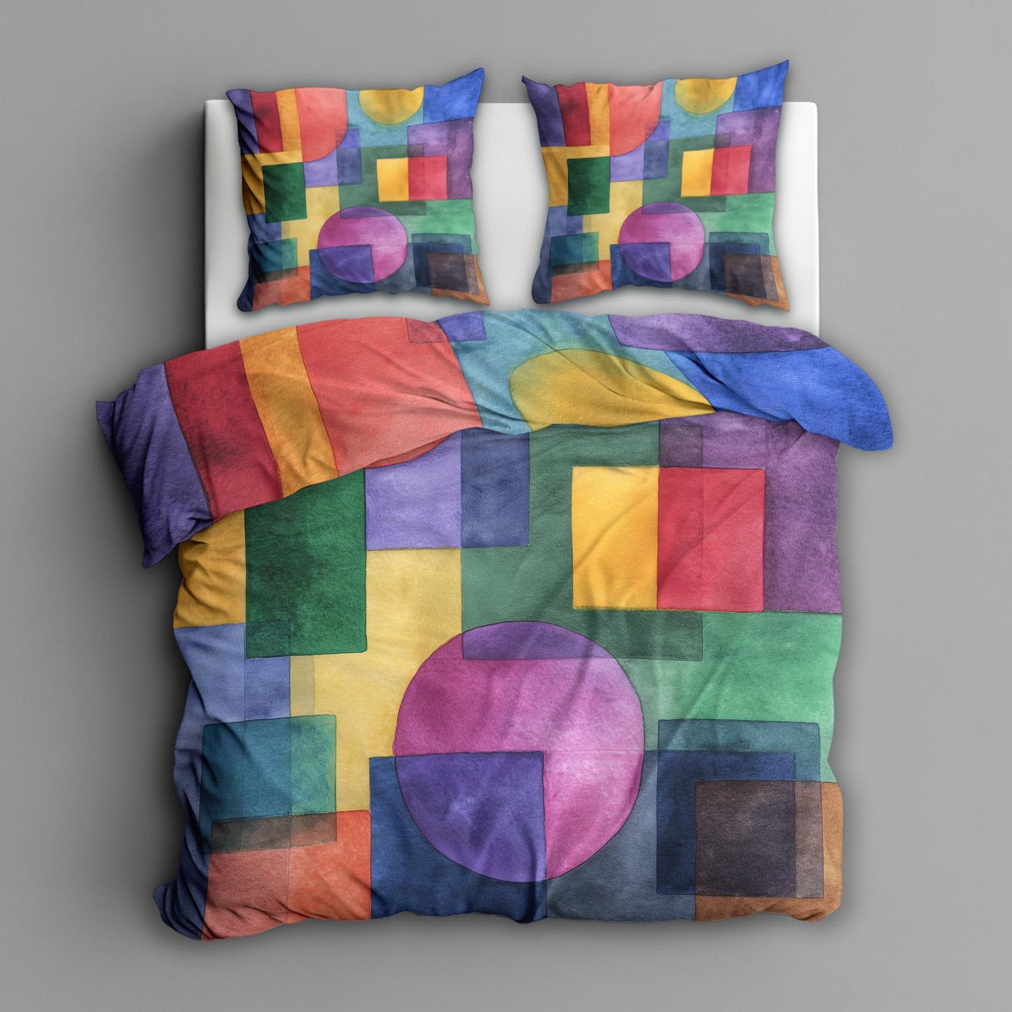 Colorful Geometric Queen Duvet Cover Set 3 Piece, Retro Abstract Art Reversible Bedding with 2 Pillow Shams, Zipper & Ties, Ultra Soft Microfiber, Geometric Bedroom Decorations 80A-T