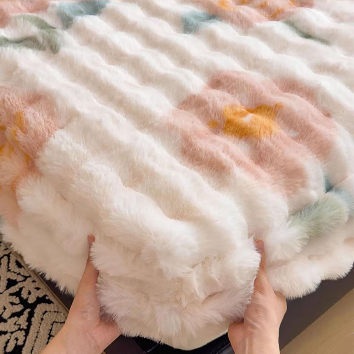 Elastic Bed Sheets, Milk Velvet Fitted Sheet, Winter Warm Mattress Cover, Faux Rabbit Fur Fitted Sheets, Fluffy Mattress Protector Bedspread, Machine Washable and Non-Fade(I,2 Pillowcases)