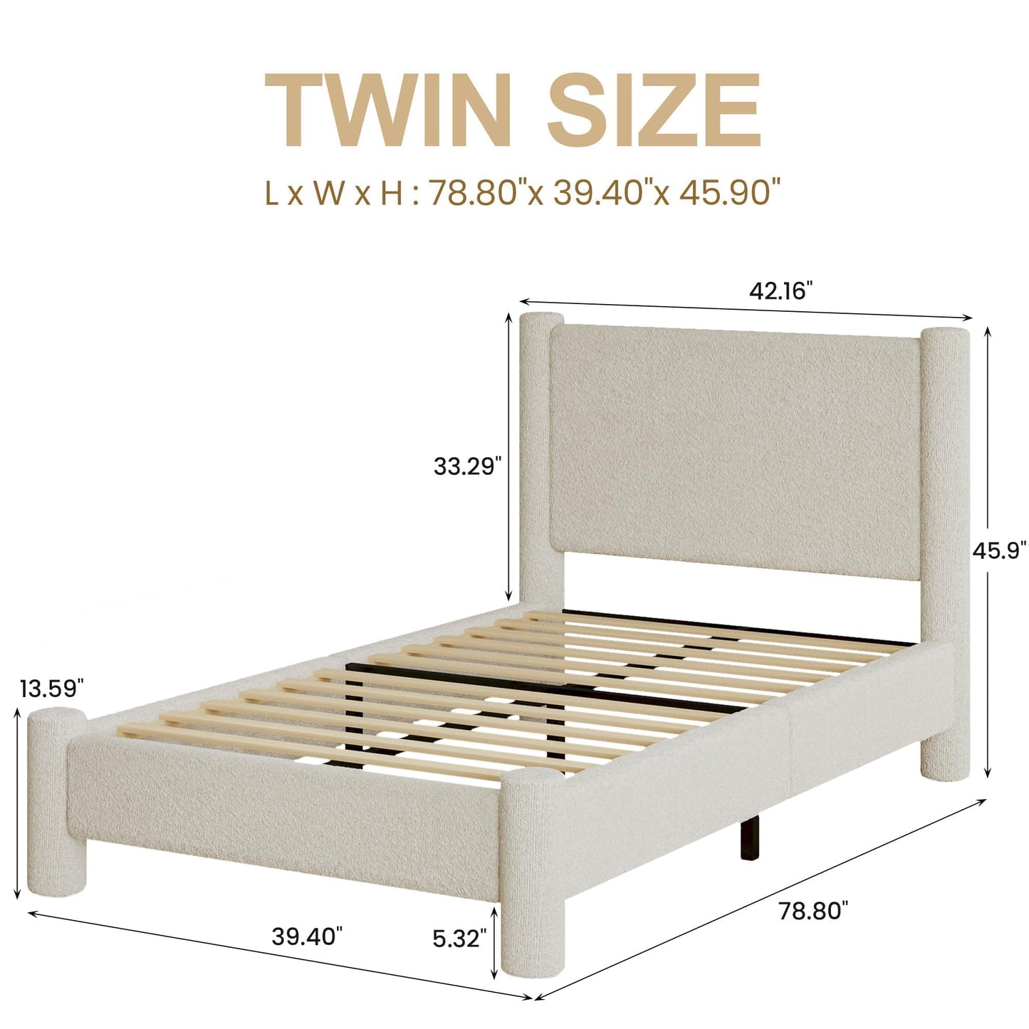 REVOMINCA Twin Size Bed Frame, Boucle Upholstered Platform Bed with Headboard and Footboard, Soft Rounded Corners, No Box Spring Required, Easy Assembly, Cream