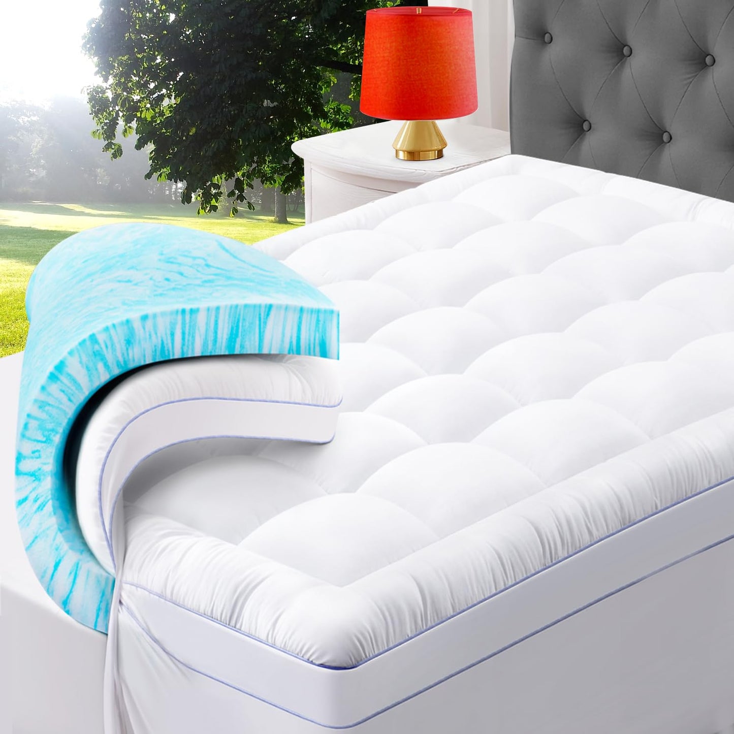ABENE Full Size Dual Layer 3 Inch Memory Foam Mattress Topper, 2 Inch Gel Memory Foam Plus 1 Inch Down Alternative Pillowtop Mattress Pad Cover, Thick Soft Bed Topper Support for Back Pain