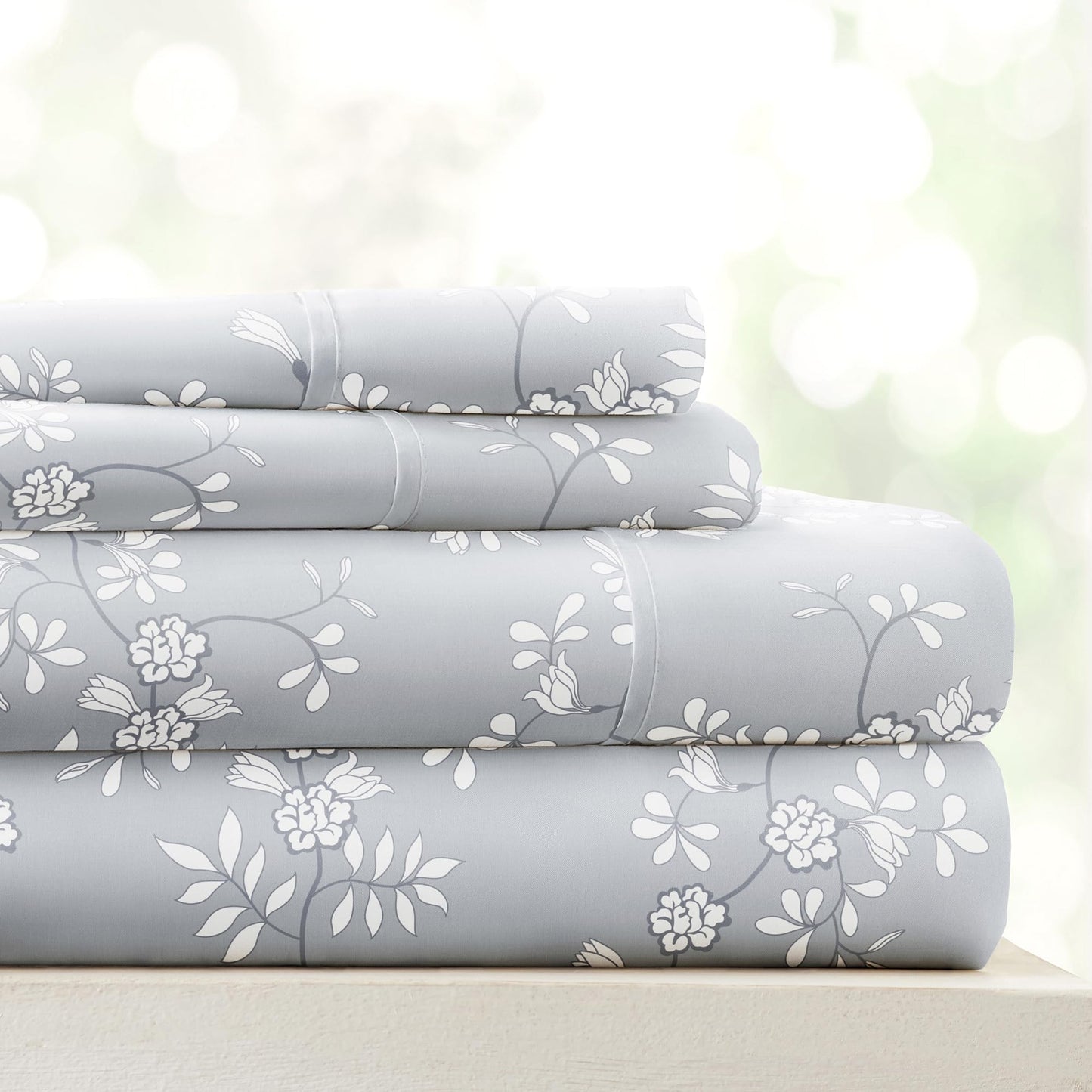 Linen Market Patterned Microfiber Queen Sheet Set 4 Piece – Oeko-TEX Certified Ultra Soft & Wrinkle-Free - 16" Deep Pocket Sheets - Easy Care Queen Size - Trellis Vine Light Gray