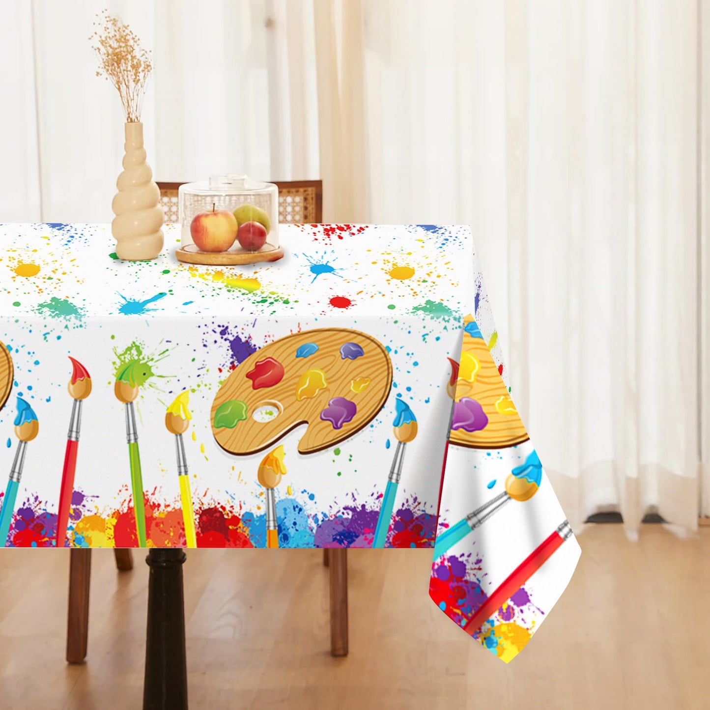 CC HOME 1Pc Watercolor Painting Party Plastic Tablecloth 54 x 87 Inch Long Table Cover, Artistic Painting Party Tablecover for Art Draw Theme Kids Baby Shower Birthday Dinner Picnic Kitchen Event