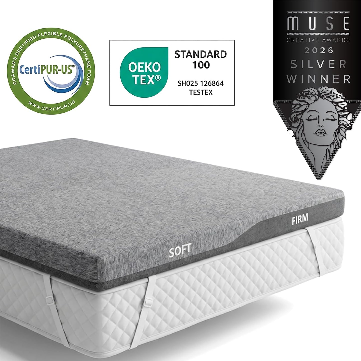 PERLECARE Dual Firmness Mattress Topper King Size, 3 Inch Split King Mattress Topper- Dual Zone Soft and Firm for Pressure Relief & Back Pain, Non-Slip & Removable, CertiPUR-US Certified