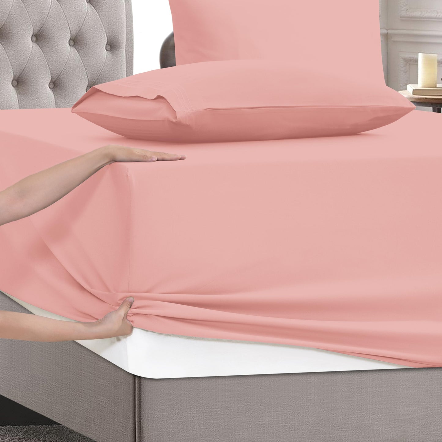 Mocassi Full Size 4-Piece Bed Sheet Set - 1800 Premium Hotel Quality Microfiber 18-24 Inches Extra Deep Pocket Fitted Sheet- Luxury Soft, Breathable, Wrinkle, and Fade Resistant, Dusty Rose