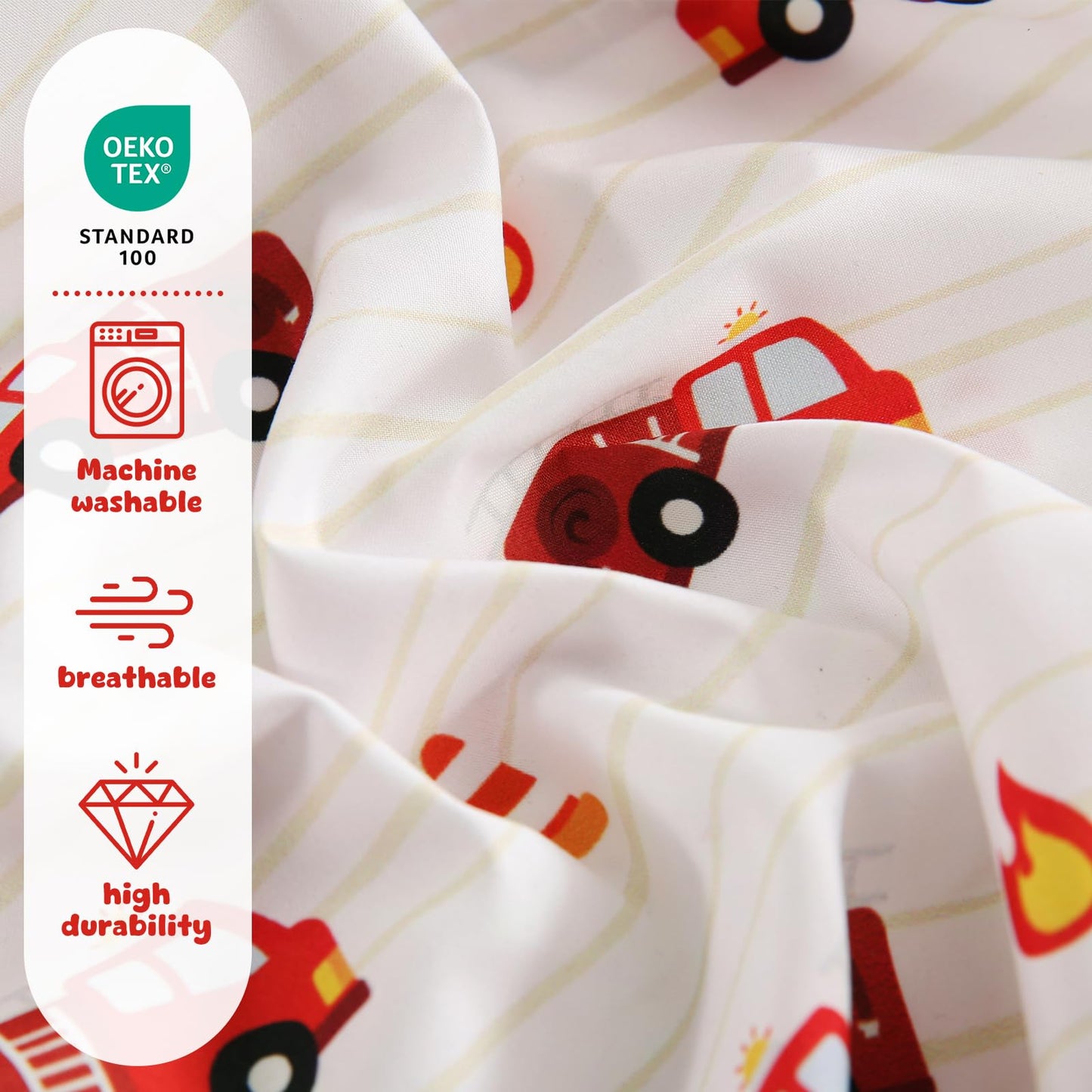 LONAVA Toddler Kids Comforter Set - 4 Pieces Toddler Bedding Sets for Boys Girls Children, Ultra Soft Microfiber Bed in A Bag with Flat Fitted Sheets, Fire Truck