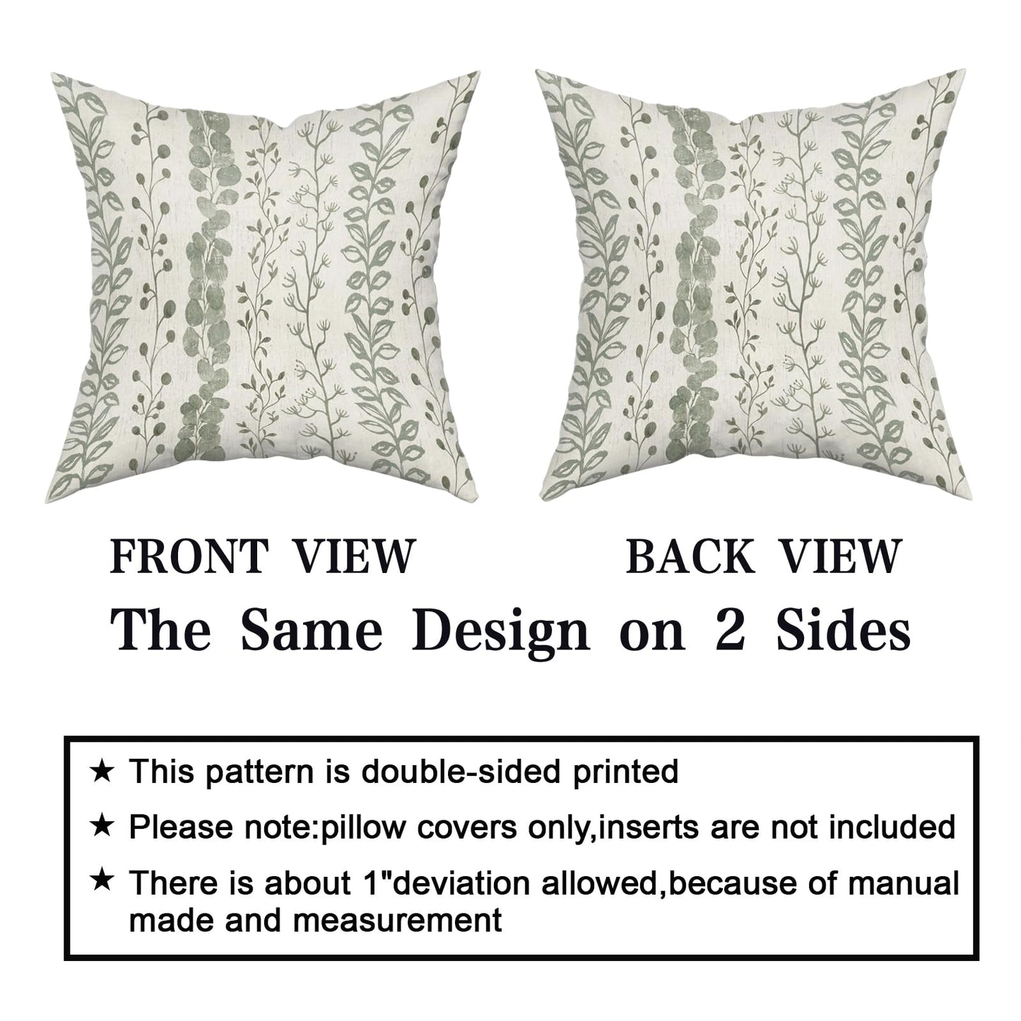Giwawa Sage Green Leaves Pillow Covers 18x18 Inch Set of 2 Spring Summer Leaf Plants Throw Pillow Case Seasonal Botanical Decorative Square Cushion Case for Home Sofa Bed Couch Car