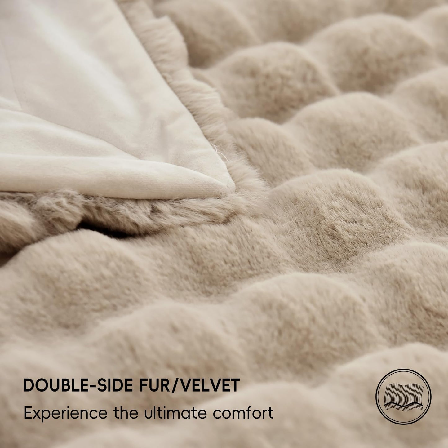 PHF Luxury Faux Rabbit Fur Throw Blanket, Ultra Soft Fluffy Plush Cozy Warm Bubble Blanket for Bed, Couch, Chair, Sofa Decorative, Thick Reversible Throw Suitable for Fall & Winter, 50" x 60", Oak