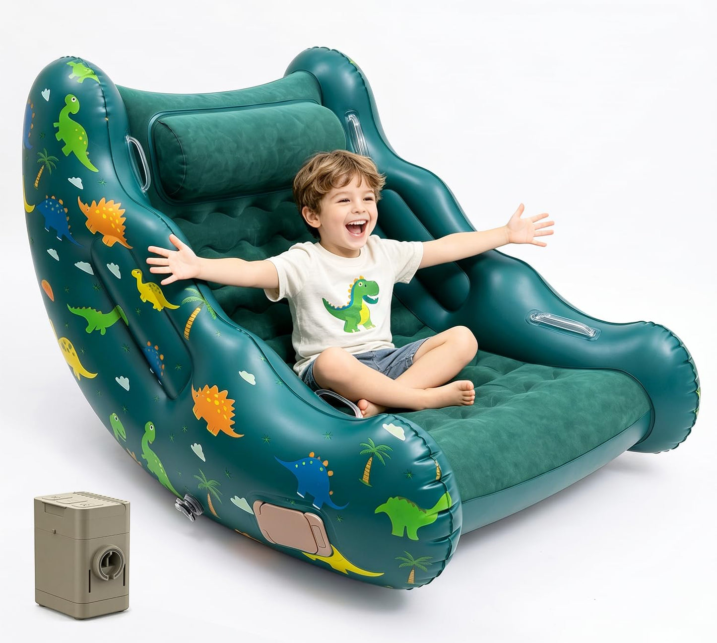 Toys for 3-12 Year Old Boys Girls, Dinosaur Inflatable Rocking Chair for Kids with 1-Click Fast Auto-Inflation, 3 4 5 6 7+ Year Old Boy Girl Birthday Gifts, Indoor Outdoor Dino Toys for Kid Ages 4-8
