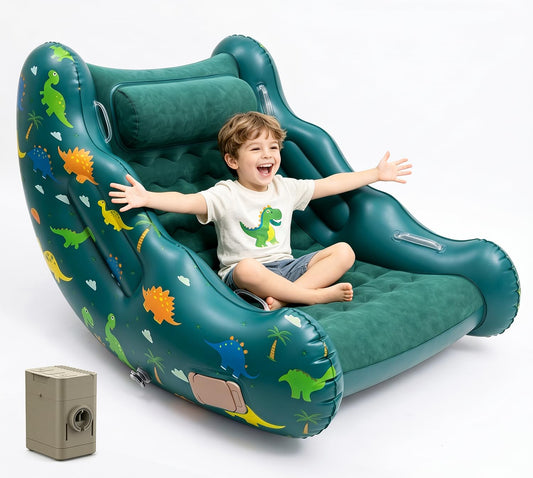 Toys for 3-12 Year Old Boys Girls, Dinosaur Inflatable Rocking Chair for Kids with 1-Click Fast Auto-Inflation, 3 4 5 6 7+ Year Old Boy Girl Birthday Gifts, Indoor Outdoor Dino Toys for Kid Ages 4-8