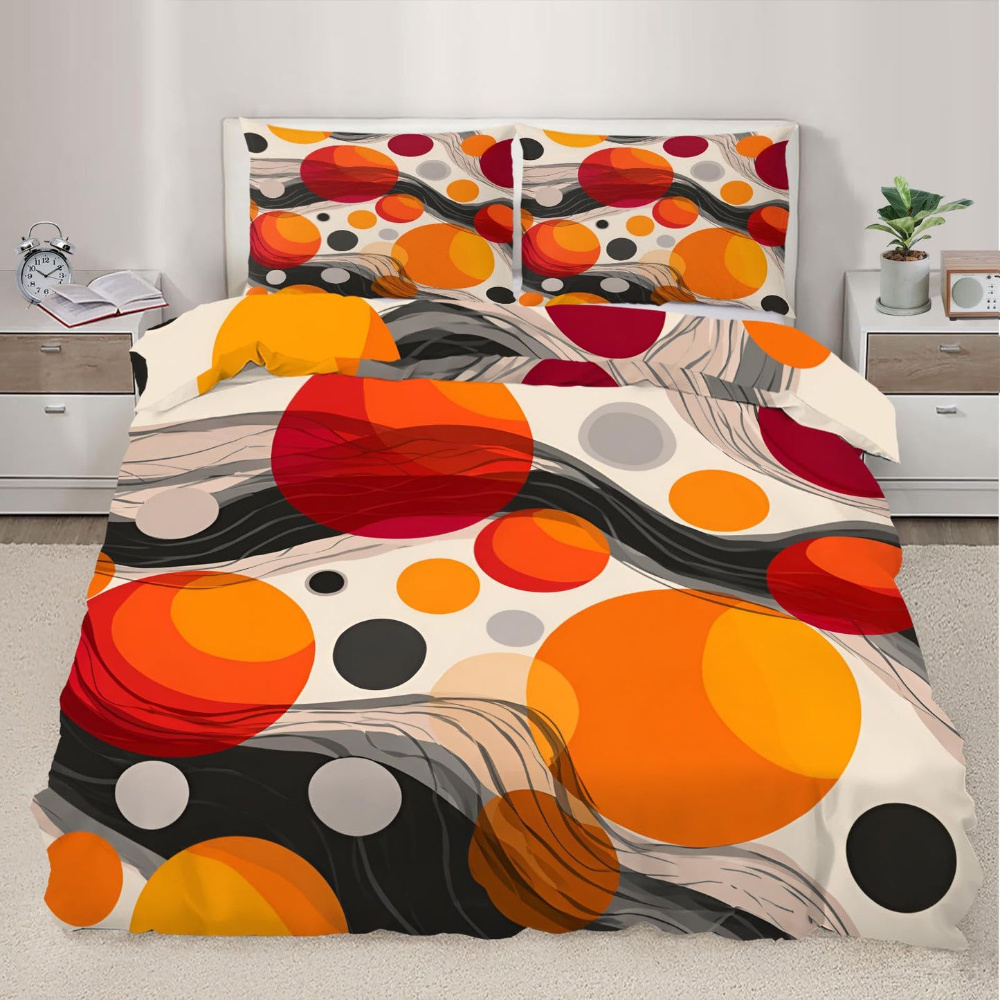 QINYUN Abstract Burnt Orange Duvet Cover California King, Retro Medieval Bedding Set 3 Piece Bedroom Decor Vibrant Modern Comforter Cover and 2 Pillow Sham with Zipper Closure