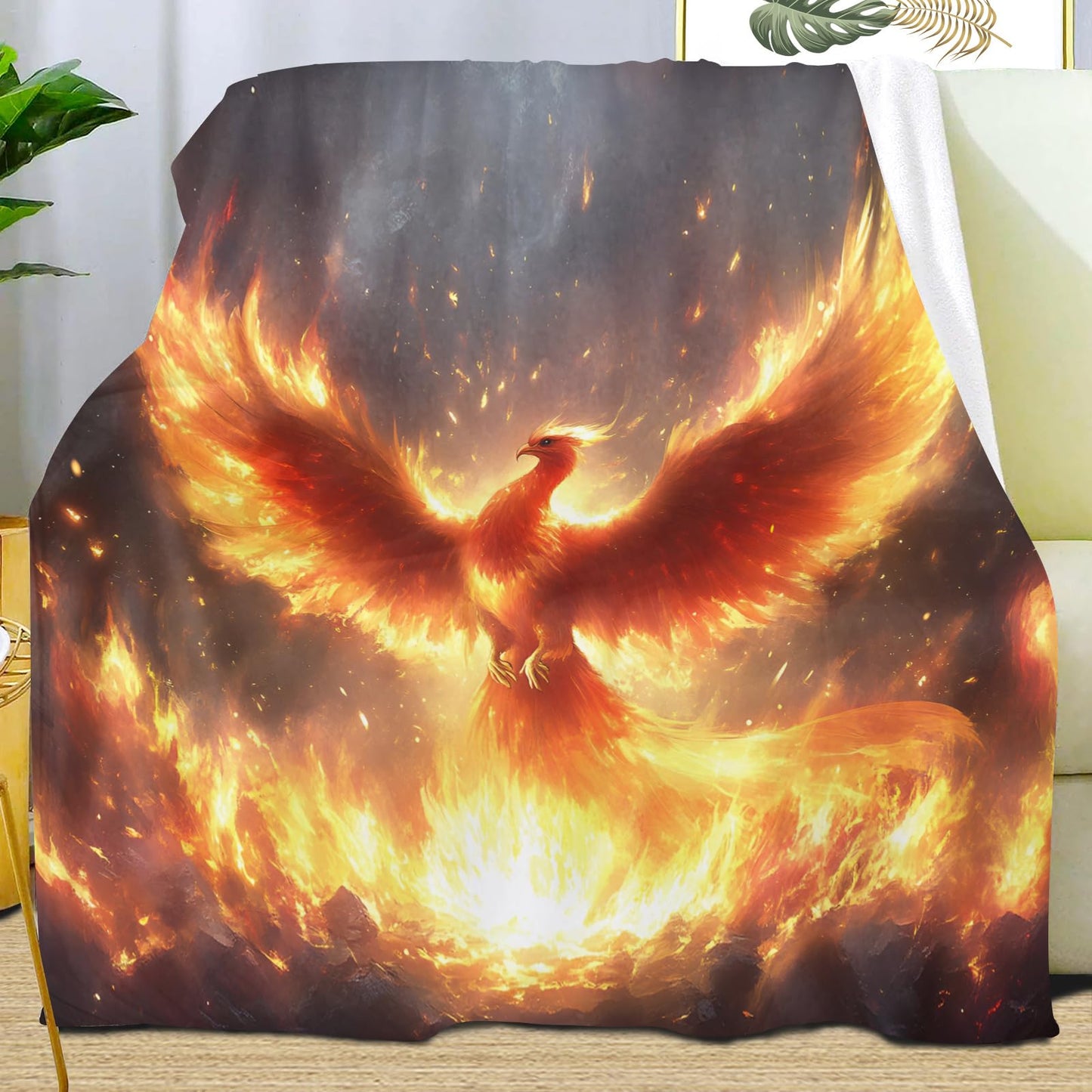 PAOABIU Phoenix Blankets, Mythical Bird Throw Blanket for Couch Bed Sofa, Oriental Animal Blankets and Throws - Super Soft Cozy Plush Flannel Blanket Gifts & Decor, 66x90