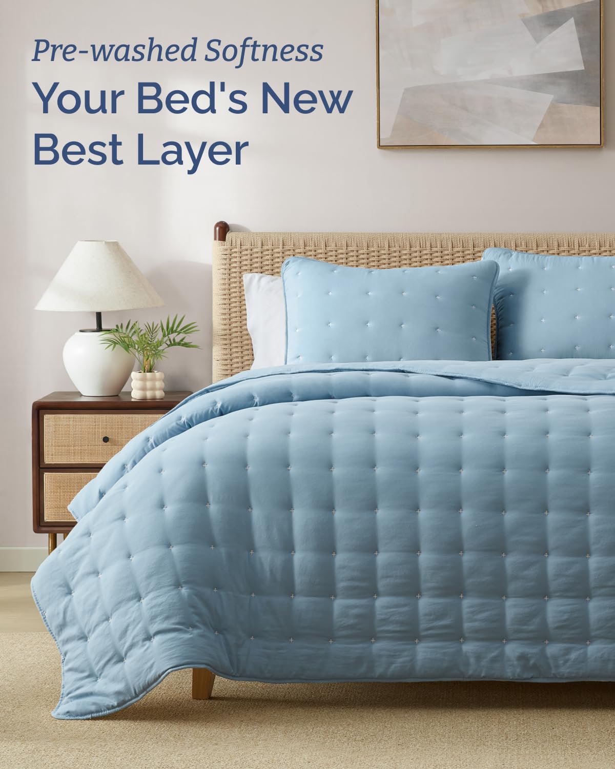 Quilts King Size - Bedspread for King Size - Lightweight Comforter Set - Quilt Bedding Set for All-Seasons - Ultra Soft, Breathable & Comfy - Summer Coverlet w/ 2 Pillow Shams - 106" x 96", Dust Blue