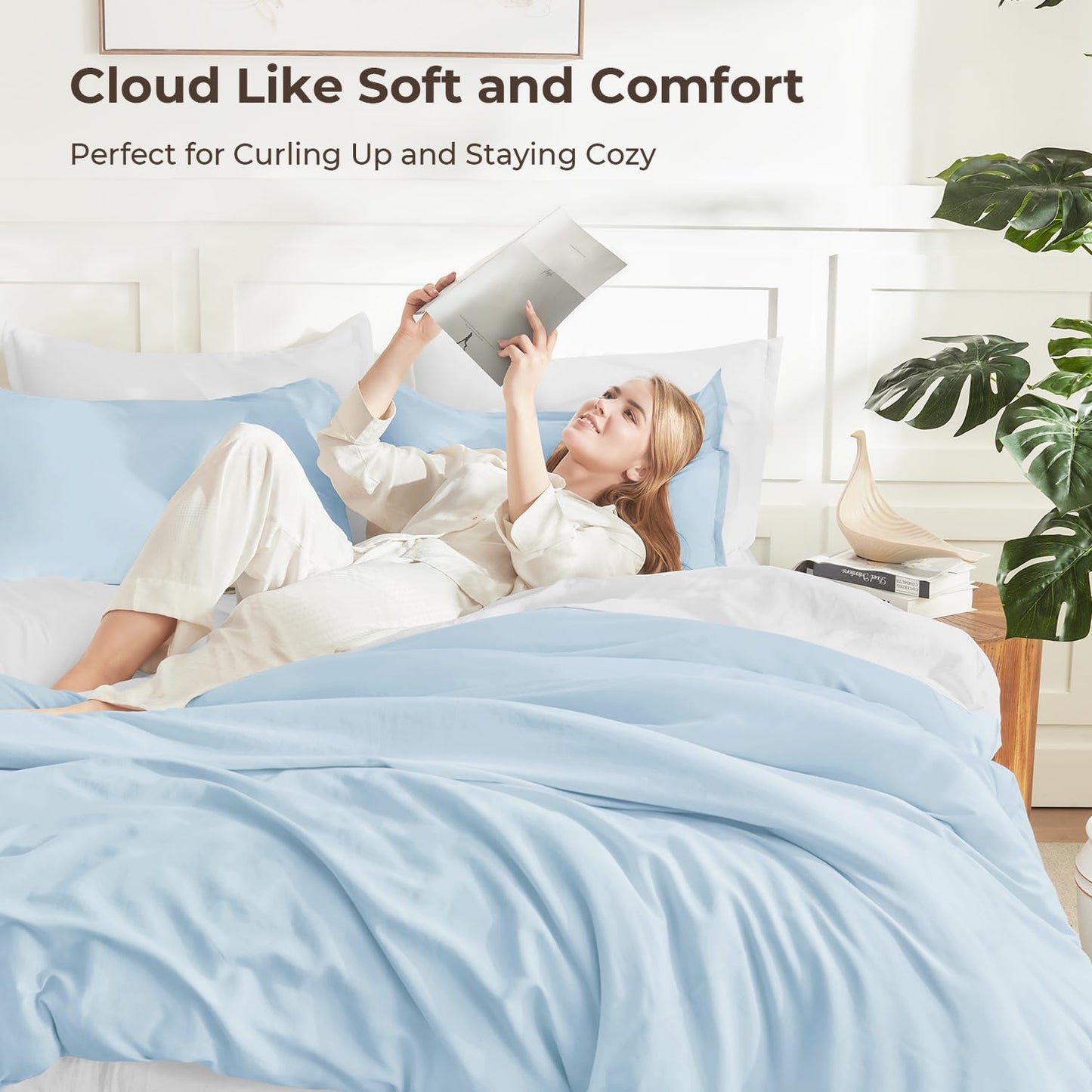 Litanika Comforters Light Blue King Size, 3 Pieces Lightweight Solid Bedding Comforter Set, All Season Fluffy Bed Set (104x90In Comforter & 2 Pillowcases)