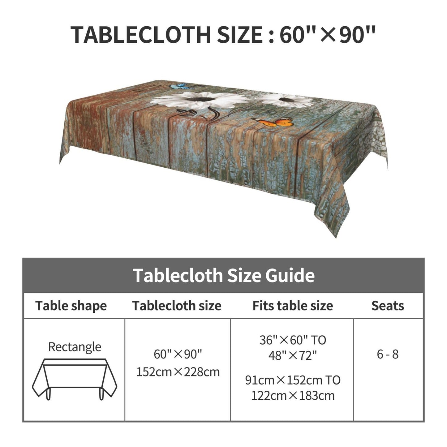 mutakin Wood Grain Flower Rectangle Tablecloth Washable Table Cloth 60x90 Inch Table Cover Waterproof for Decoration Kitchen Dining Room