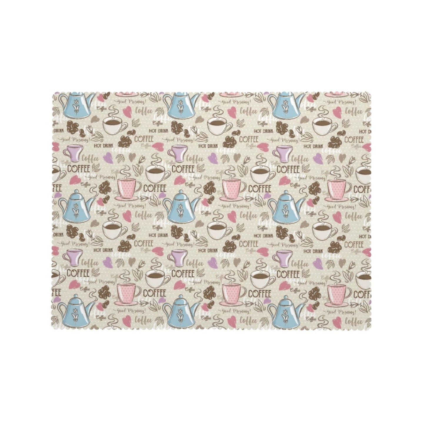 LALIMEYA Coffee Print Tablecloth Beans Polka Dot Rectangle Table Cloth Colorful Tea Cup Heart Doodles Themed Washable Table Cover with Wavy Edging Suitable for Party Dinner 54×72 Inch