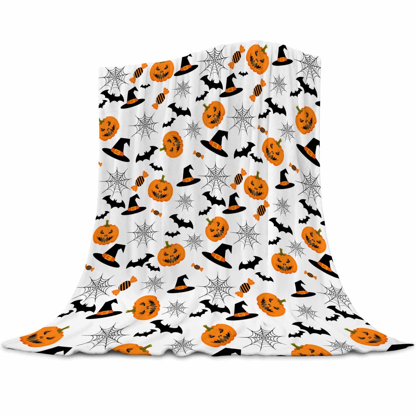 ARESD Halloween Blanket Throw Pumpkin Spider Webs Candy and Black Cats Print on Fleece Flannel Blanket for Sofa Bed Couch Chair Halloween Decorations 50X60 Inches