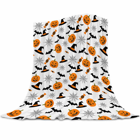 ARESD Halloween Blanket Throw Pumpkin Spider Webs Candy and Black Cats Print on Fleece Flannel Blanket for Sofa Bed Couch Chair Halloween Decorations 50X60 Inches