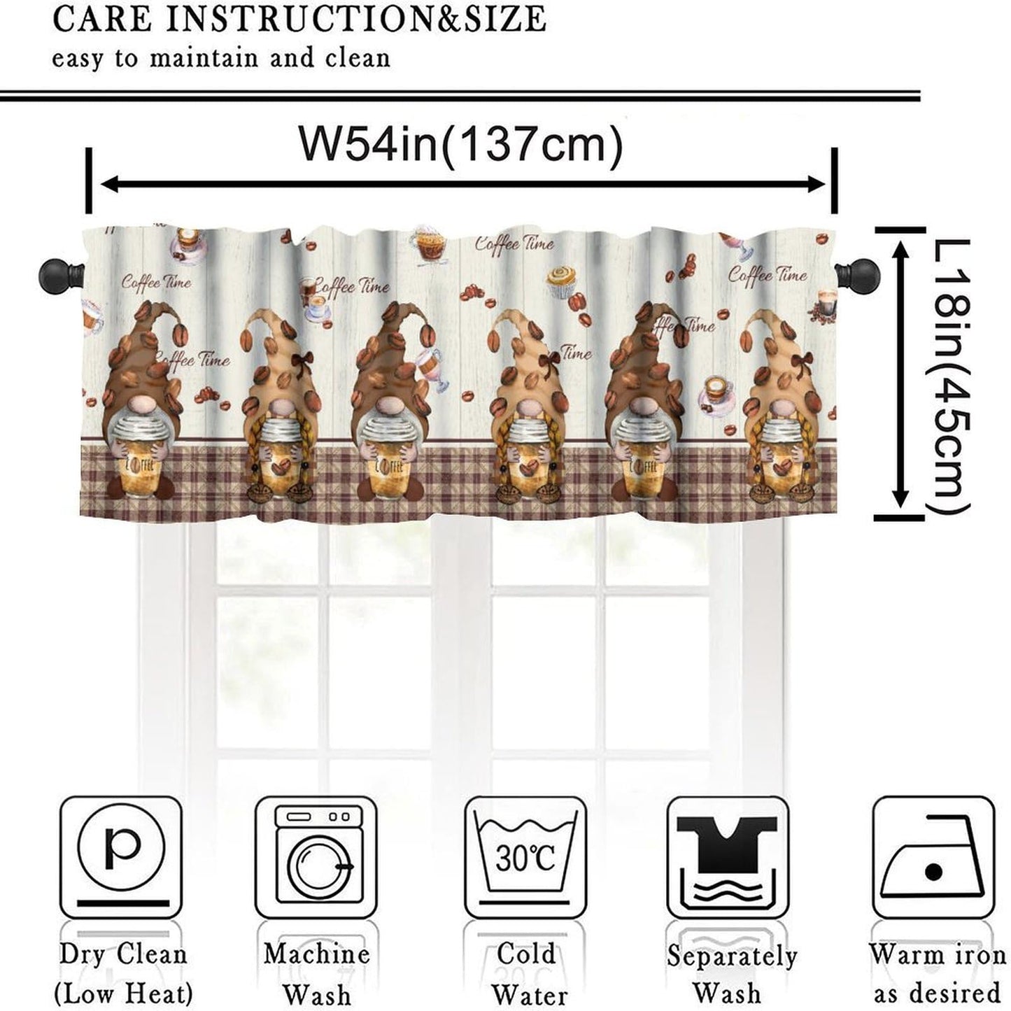 AAVEUP Coffee Kitchen Valance Curtains,Cartoon Retro Country Cappuccino Coffee Elf Cake Desserts Valances Short Panel Blackout Treatment Drapes for Dining Hal Living Room 54x 18 in