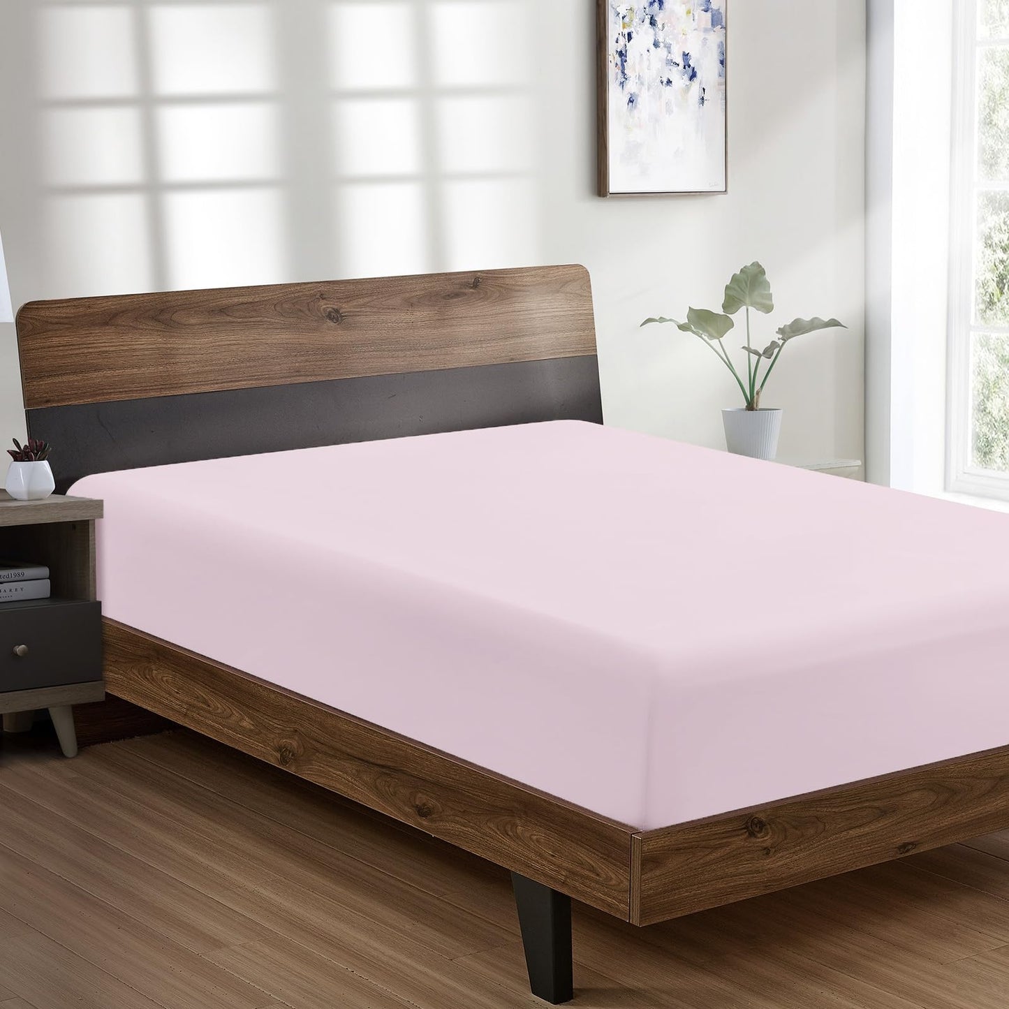 FreshCulture Queen Fitted Sheet - Hotel Quality, Ultra Soft & Breathable Brushed Microfiber, Deep Pocket, Cooling Fitted Sheets for Queen Size Bed (Light Pink)