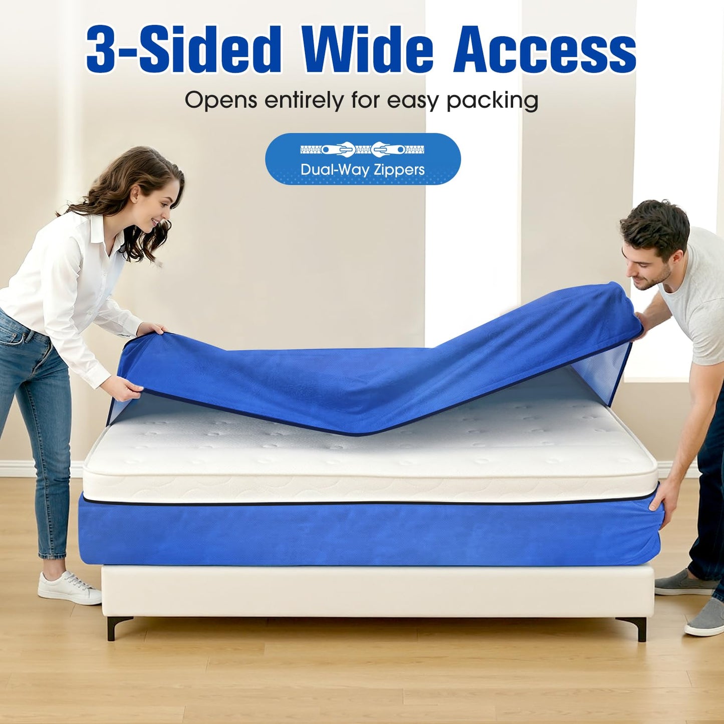 BlissTrends Extra Thick Mattress Bags for Moving and Storage, Waterproof Mattress Protector with Sturdy Handles & Reinforced Zipper, Heavy Duty Tarp Material Reusable Bed Cover (77"x57"x15" Full Size)