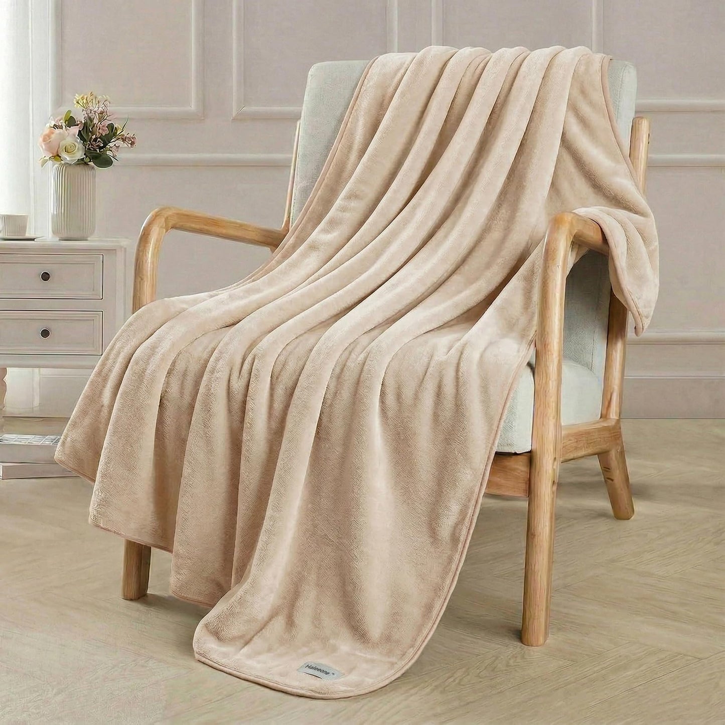 Fleece Throw Blanket 50" x 70" - Soft Cozy Microfiber Plush Blanket, Lightweight Warm Throw for Couch Bed Sofa Chair, All Season Use, Beige