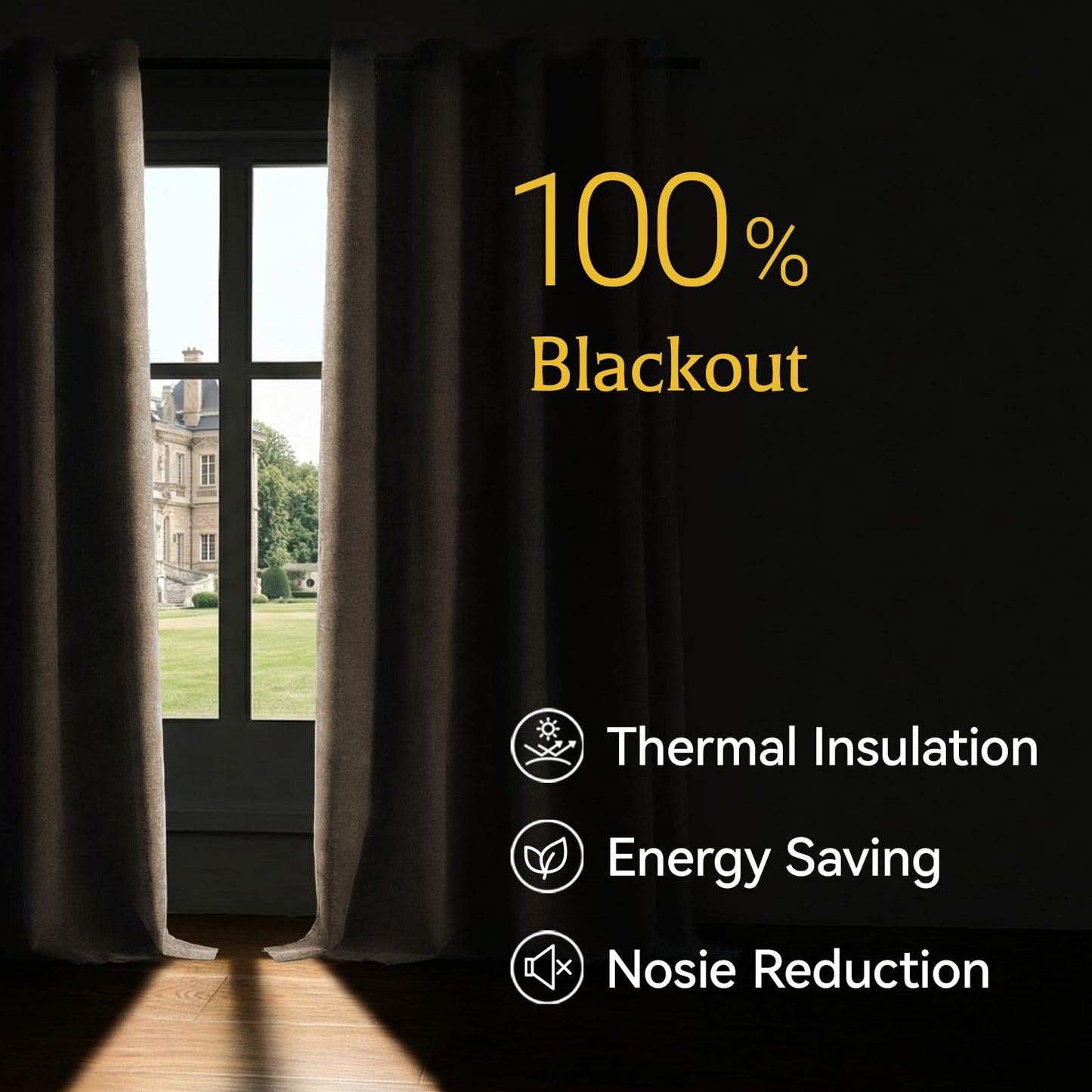 HushLoom 100% Blackout Curtains for Bedroom, Luxury Chenille Thermal Insulated Drapes for Living Room, Energy Saving Room Darkening 84 Inch Long Curtains, Grommet Top, 2 Panels, 52" W x 84" L, Brown