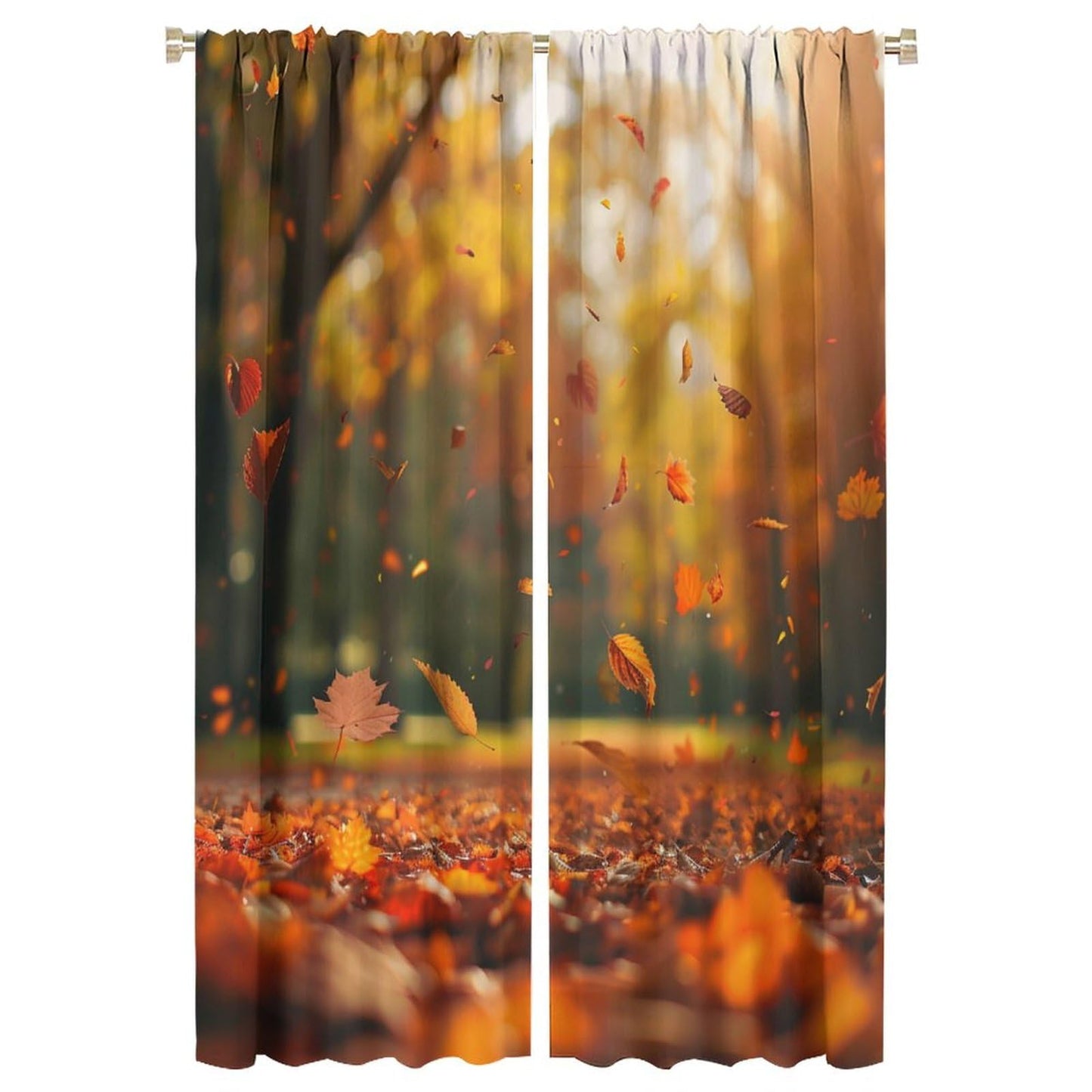 TOWINSFB Autumn Fallen Maple Leaves Blackout Curtains, Sunset Plant Tree Home Decor Rod Pocket Window Drapes for Living Room Bedroom - 42" W x 63" L