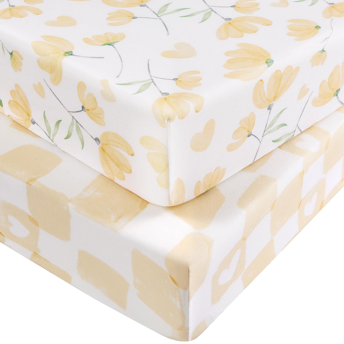 Nyessmee Pack and Play Sheets for Boys Girls, 38" x 26" Mini Crib Sheets Fitted for Pack n Play Mattress, Soft Breathable Playard Sheets, 2-Pack Yellow Flowers