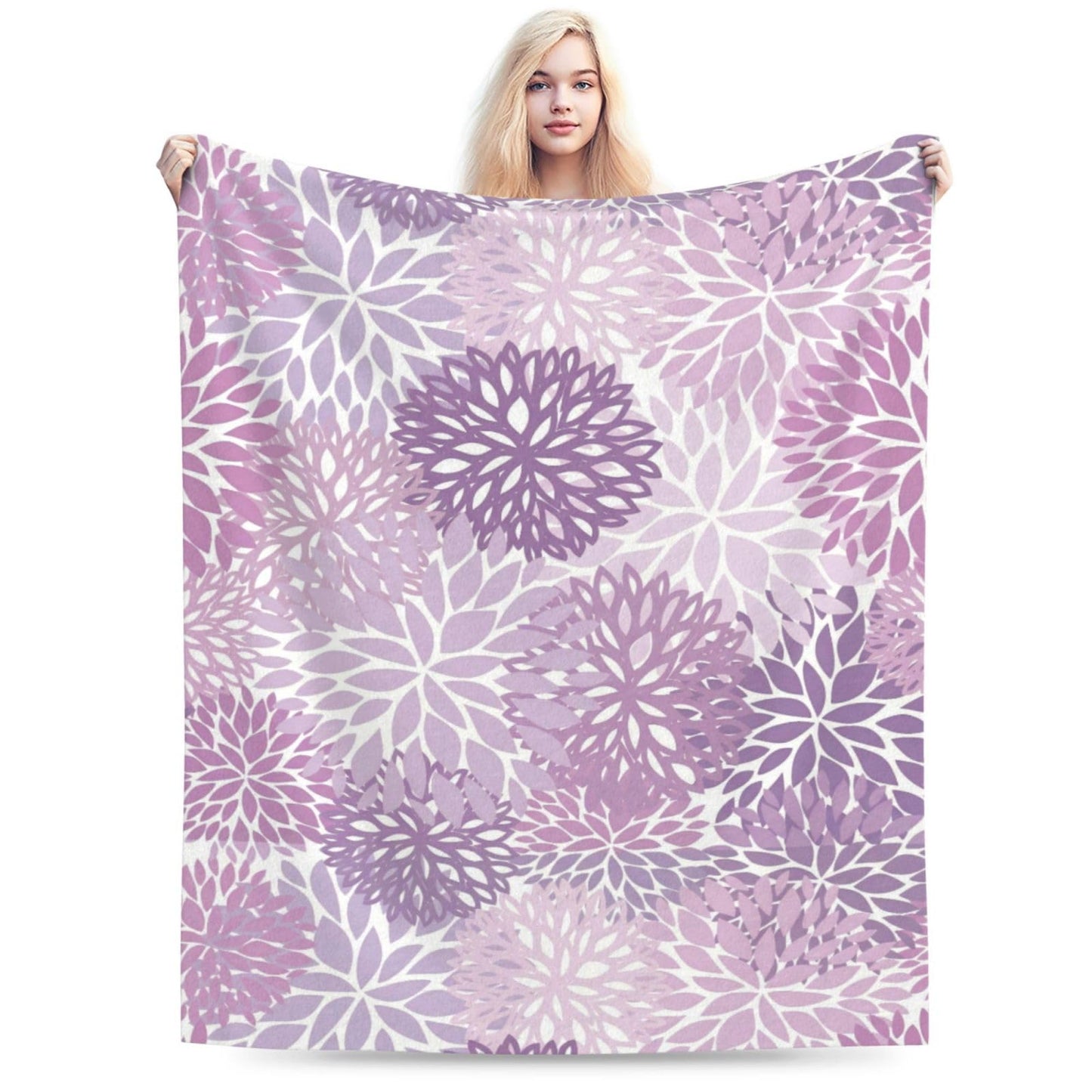 Perinsto Purple Chrysanthemum Floral Throw Blanket Ultra Soft Warm All Season Daisy Flowers Decorative Fleece Blankets for Bed Chair Car Sofa Couch Bedroom 50"X40"