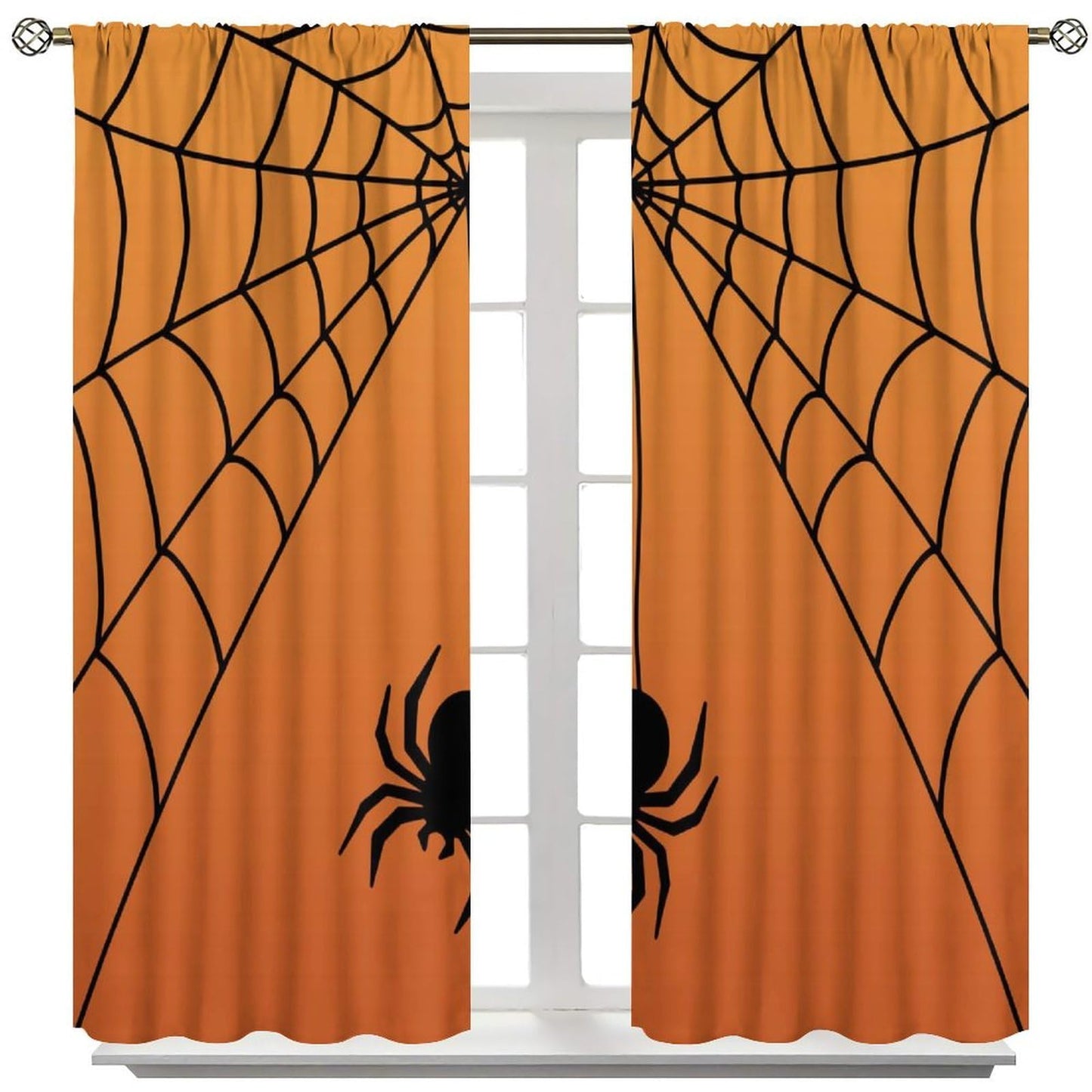 Djaby Spiders Web Curtains, Horror Gothic Halloween Themed Spider Print Window Curtain Drapes for Boys Girls Kids Baby Bedroom Nursery 42" W X 45" L(No Blackout)