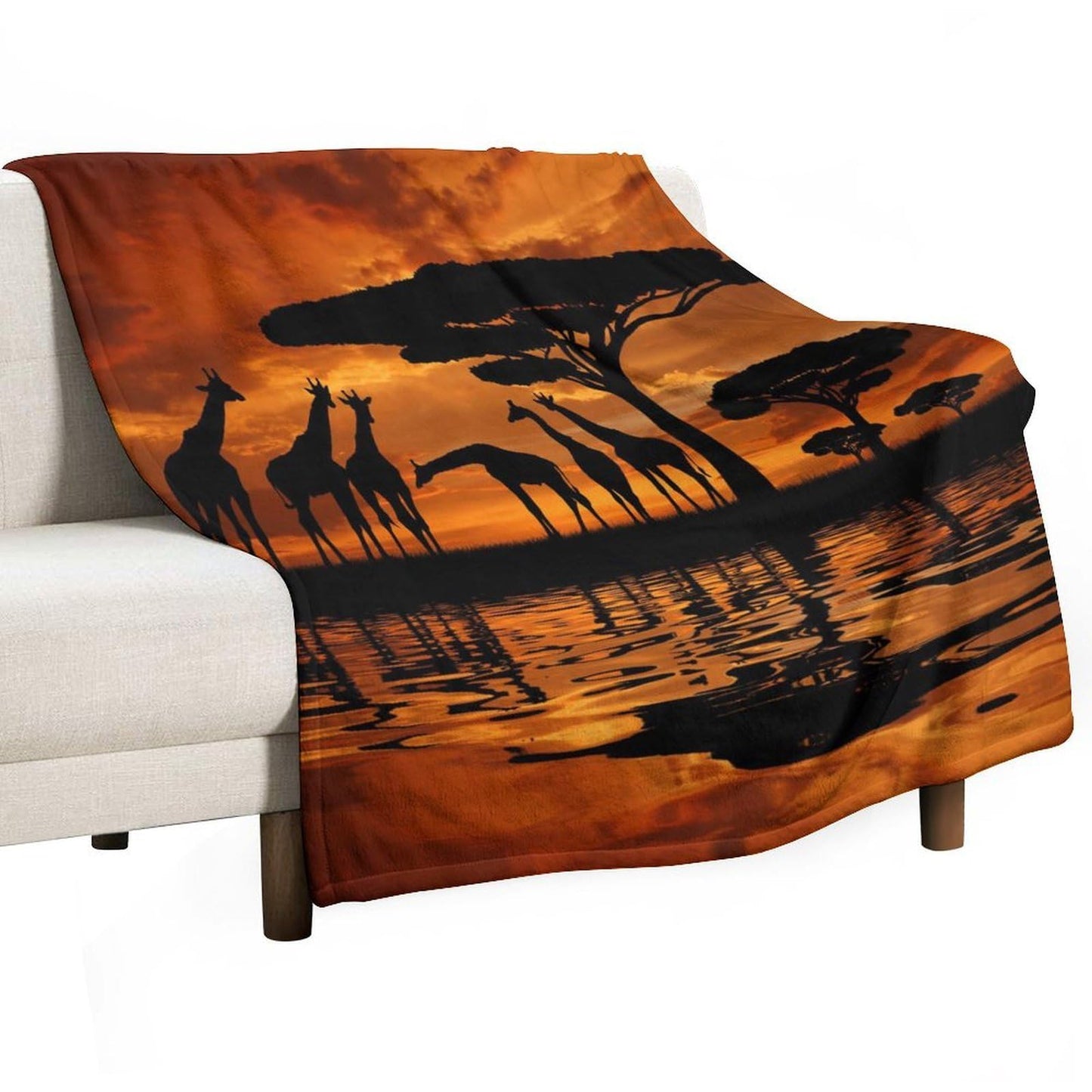 ZhiRain Africa Throw Blanket Savannah Animal Giraffe Crew Majestic Tree Kenya Sunrise Blanket for Sofa Bed Couch Chair Or Dorm 50"x60"