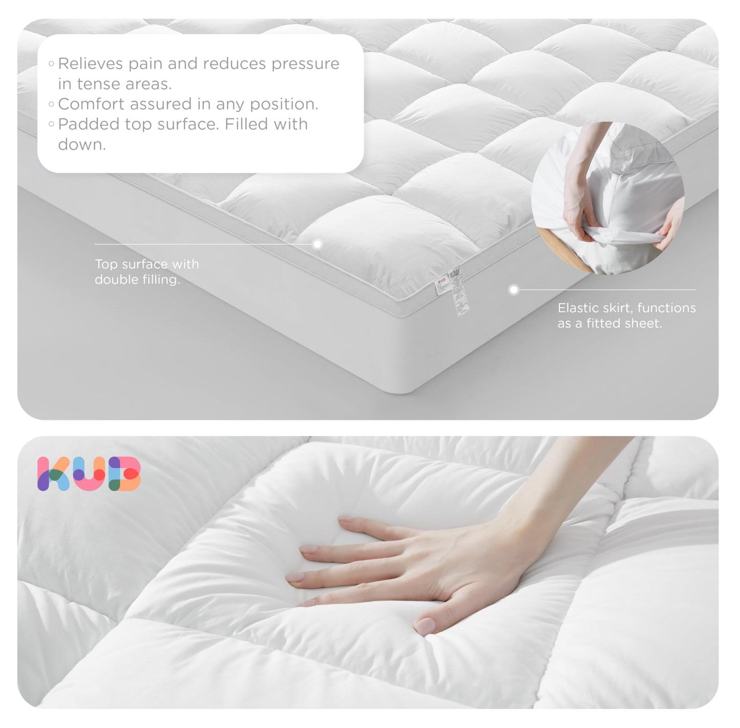KUB Twin Cotton Mattress Topper, Breathable Pillow Top with 8-21 Inch Deep Pocket, 3D Snow Down Alternative Fill, Fluffy College Dorm Mattress Pad Cover (Pink, 39 * 75inch)