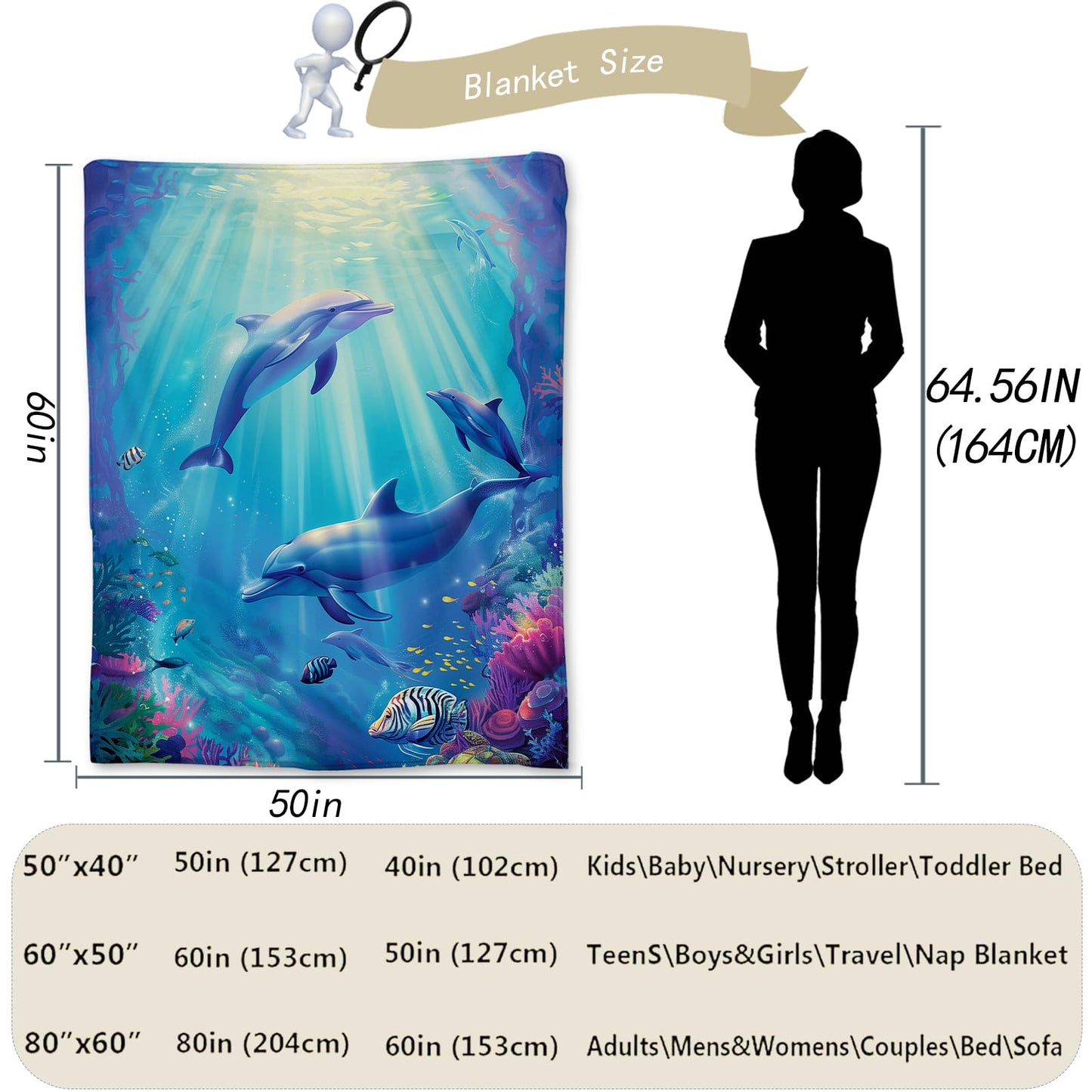Ti Caldi Magical Dolphin Underwater Scenery Blanket Cozy Flannel Throw Blanket - Soft, Lightweight & Fluffy - Perfect for Couch, Bed, Travel - Captivating Home Decor for Indoor & Outdoor Use 60"x50"