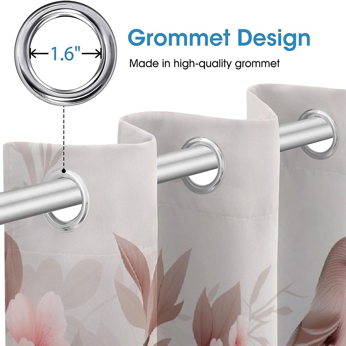 Pink Flower Branches Blackout Curtains, Cute Resting Bird 3D Print Drapes, Darkening Curtains with Top Grommet 2 Panel Drapes for Sliding Glass Door Bedroom Living Room(42" W x 63 "L)