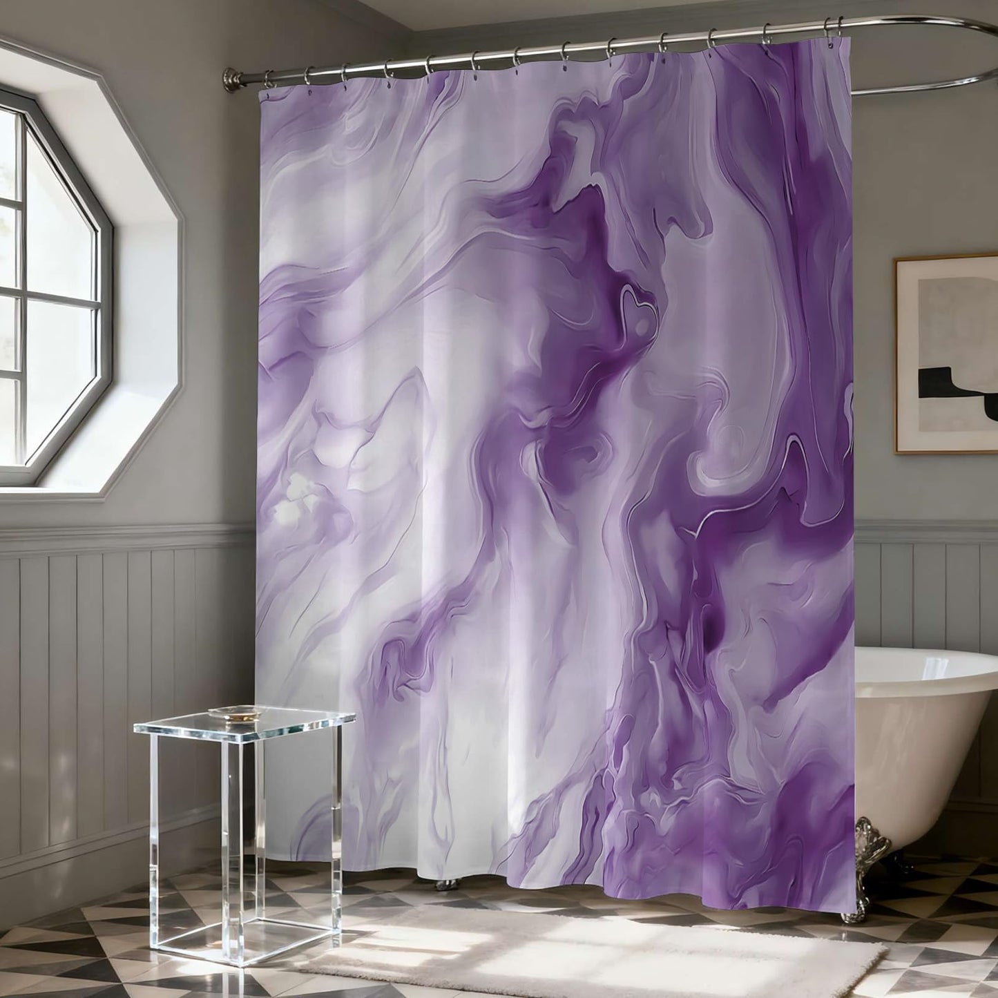 Mocsicka Shower Curtains for Bathroom, Purple Marble Shower Curtain for Bathroom, Abstract Purple and White Shower Curtain Modern Art Decor Waterproof Bath Curtain for Modern Bath Decor, 72 X 72 Inch