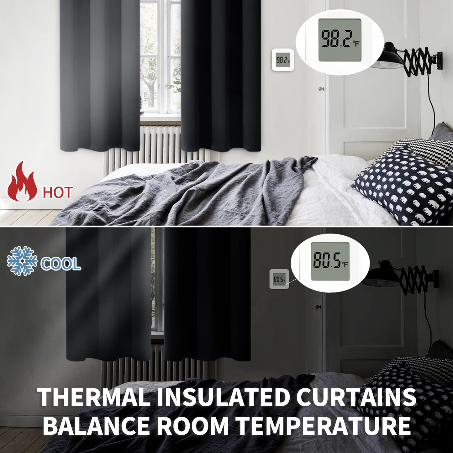 BGment Black Blackout Curtains 40 Inches Long for Kitchen Windows - Short Thermal Insulated Drapes with Rod Pocket Privacy for Cafe Bedroom Window, 42 x 40 Inch, 2 Panels