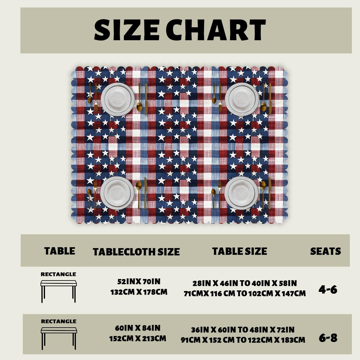 XYJFZL American Stars Table Cloth Red White Blue Plaid Patriotic Rectangle Tablecloth Picnic Table Cover BBQ Table Cloths Polyester for Kitchen Coffee 52 x 70 Inch 4-6 Seats