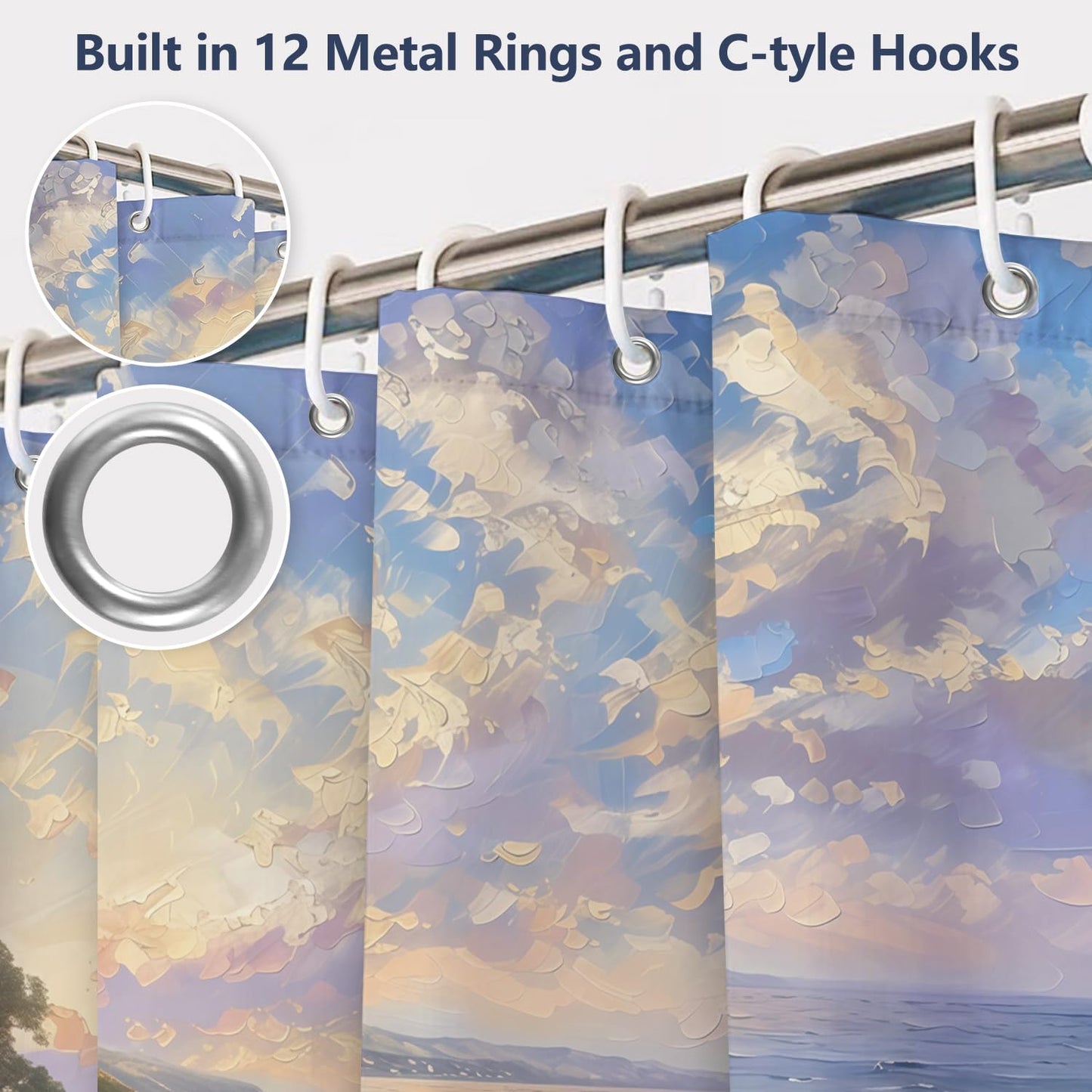 Xiazhilaio Coastal Landscape Shower Curtain with Hooks 71″ x 74″ – Ocean & Sky Scenic Art Print Waterproof Fabric Bath Tub Curtain for Beach House & Spa Style Barthroom Decor