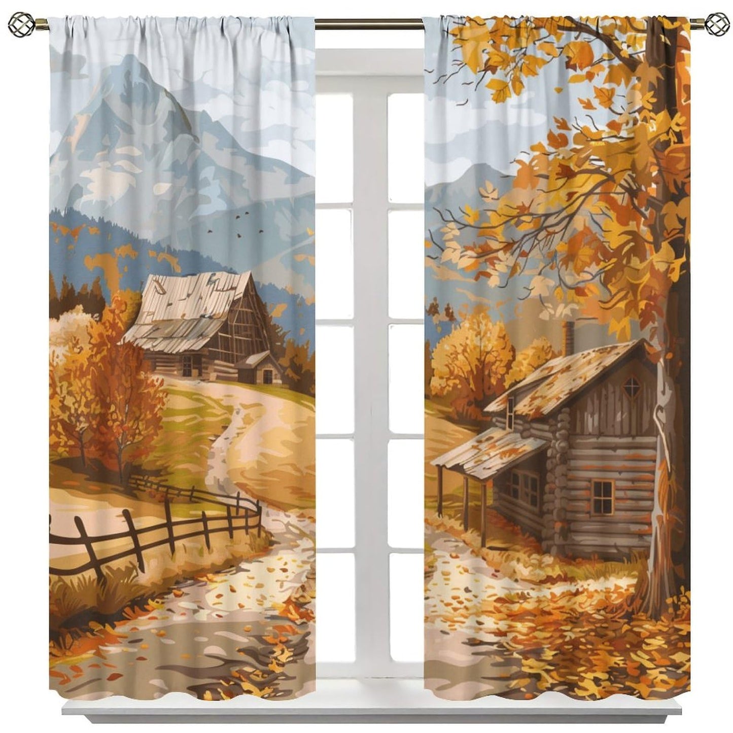 DIPQIMI Lodge Mountain Tree Blackout Curtains for Bedroom/Living Room, Retro Nature Landscape Curtains Rod Pocket Thermal Insulated Window Drapes, 2 Panels/Each 21" W x 45" L